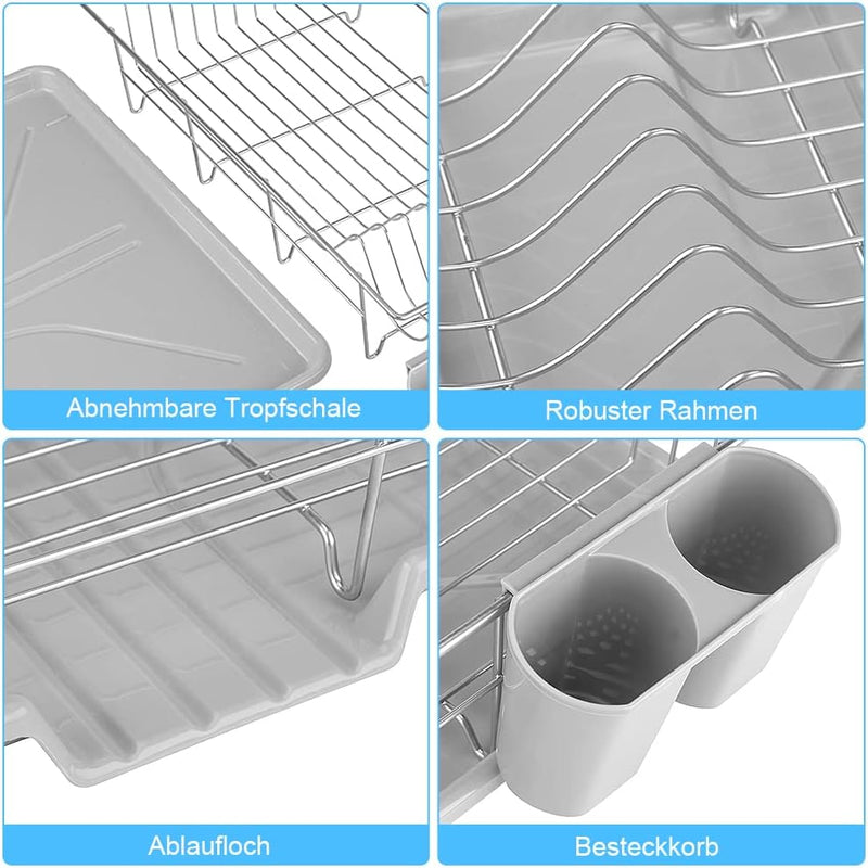 Greensen Abtropfgestell Geschirr, Geschirrabtropfgestell Edelstahl mit Ablauf Geschirr Abtropfstände