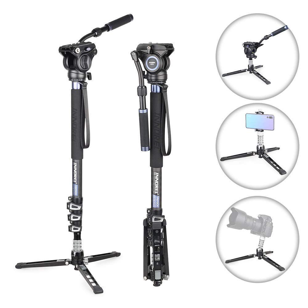 Kamera Einbeinstativ Kit, INNOREL VM70CK, Kohlefaser Video Einbeinstativ Bein mit F60 Fluidkopf und