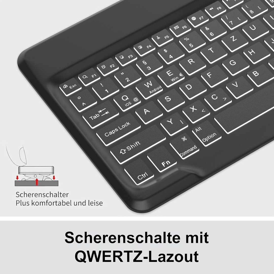 Deutsche Tastatur mit RGB-Beleuchtung für ab 12 Zoll Grossformatige Tablets, Kein Trackpad, QWERTZ,