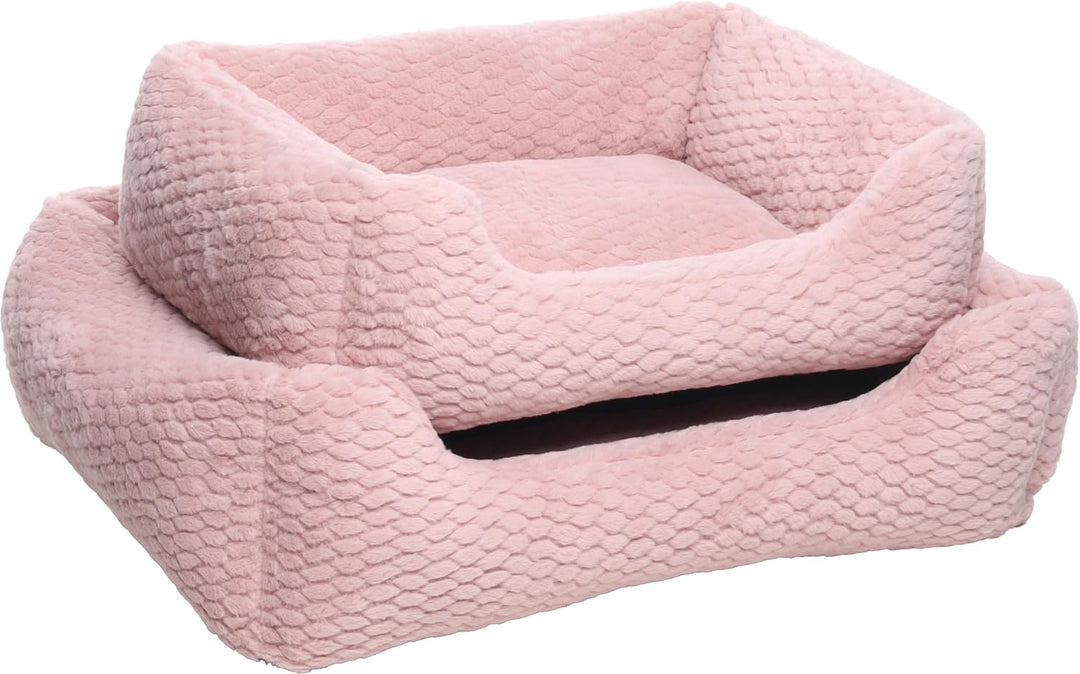 hundebett - katzenbett - rechteckig rosa - 65 x 50 x 20 cm - Plüsch - Polyesterfüllung - Abnehmbarer