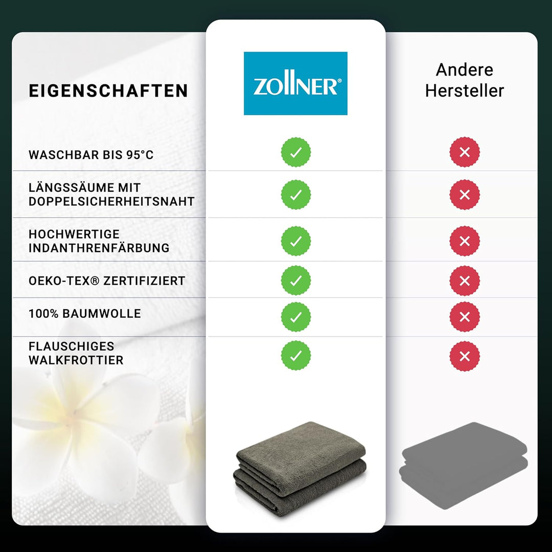 ZOLLNER 2er Set Duschtücher, Handtücher gross, 70x140 cm, Baumwolle, Taupe 2x Duschtücher Taupe, 2x