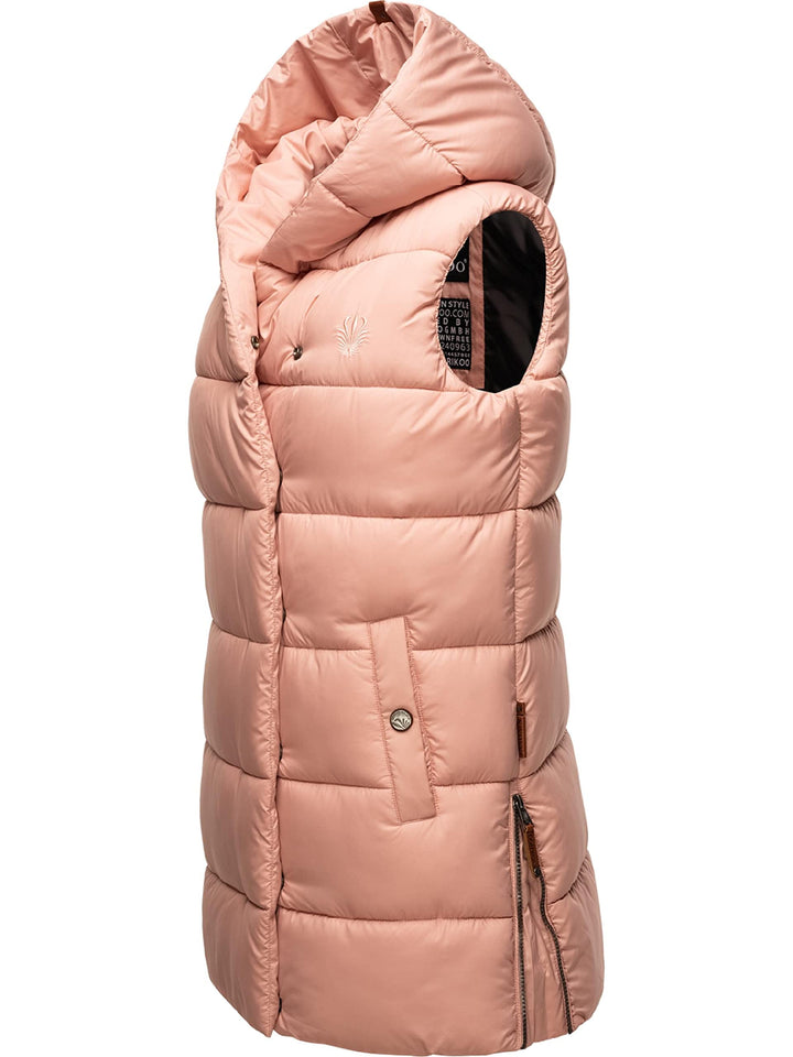 Navahoo warme Damen Winter Steppweste lang mit Kapuze Madilynaa XS-XXL M Rose, M Rose