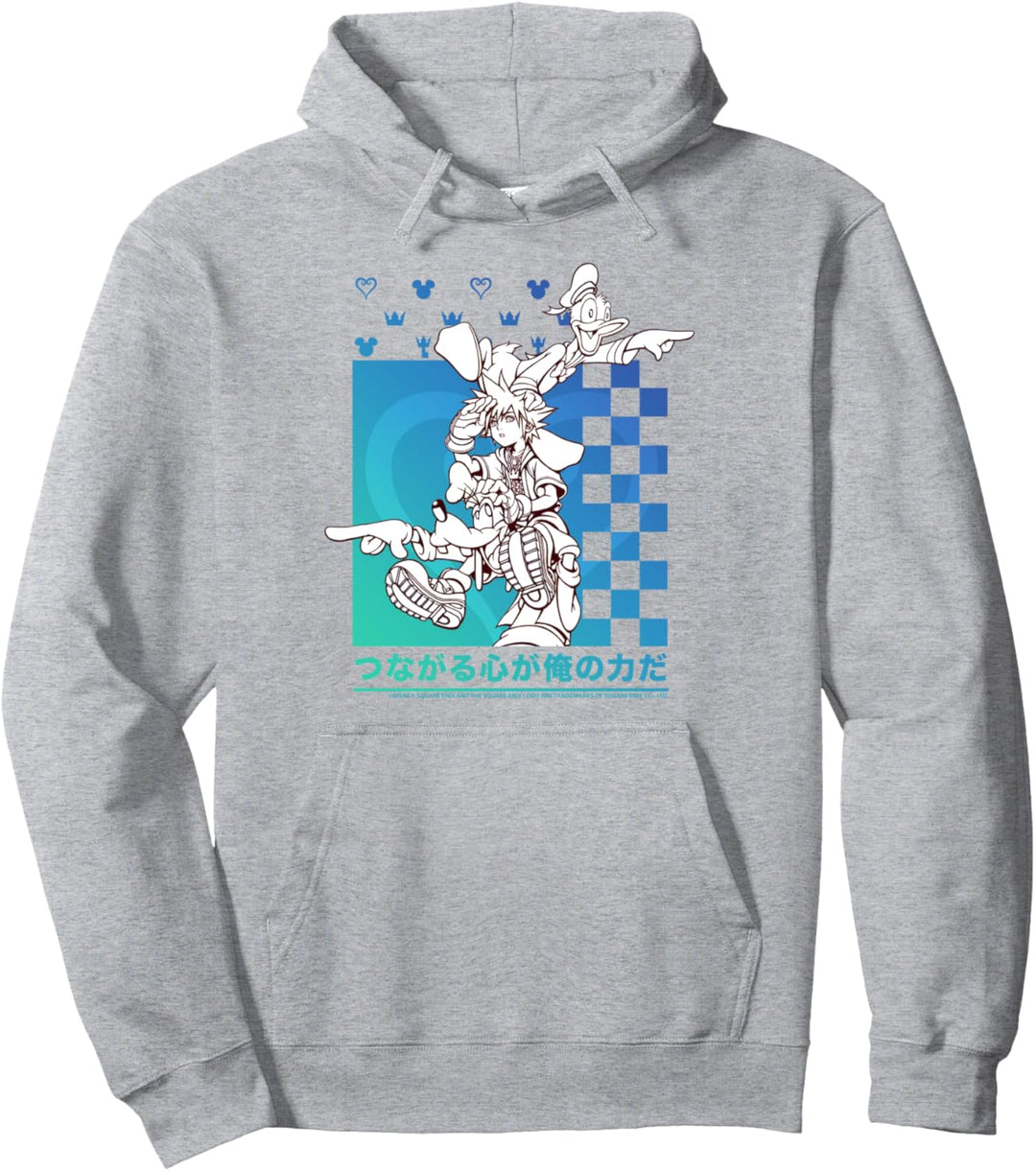 Disney Kingdom Hearts Sora Donald Goofy Kanji Checkerboard Pullover Hoodie