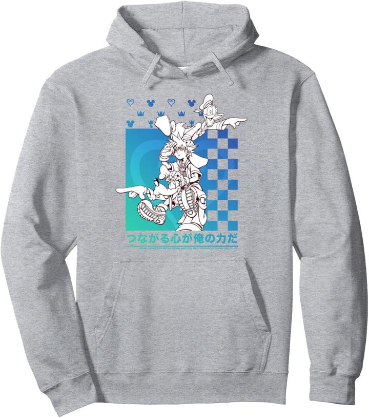 Disney Kingdom Hearts Sora Donald Goofy Kanji Checkerboard Pullover Hoodie