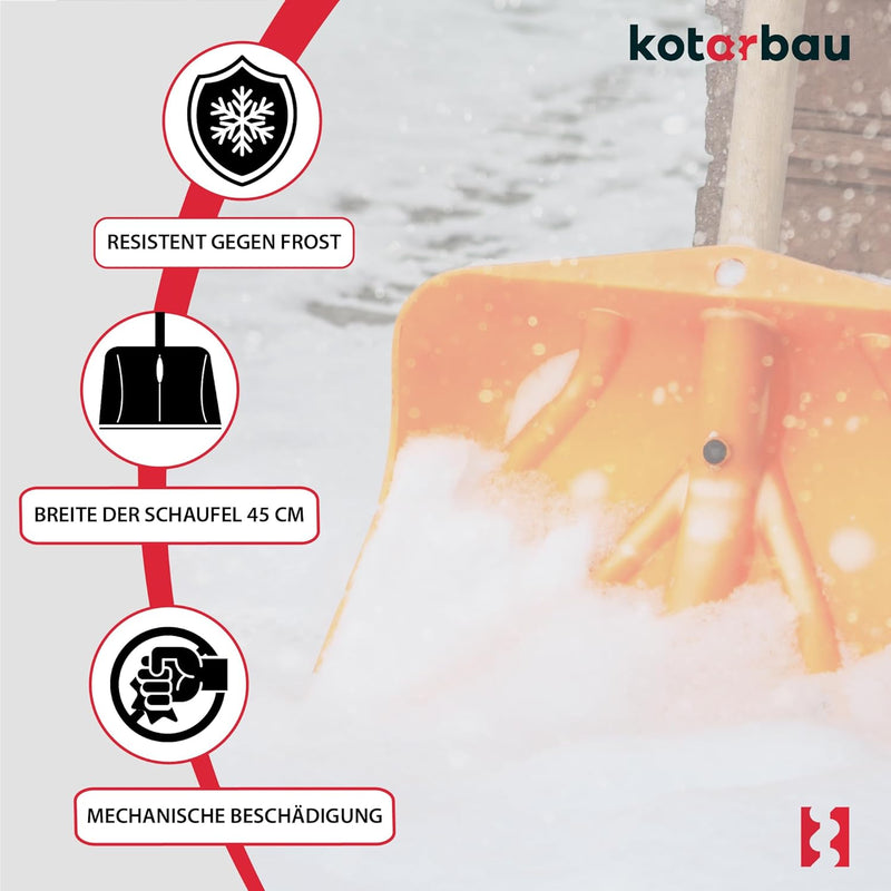 KOTARBAU® Schneeschaufel Schneeschieber 45cm mit Holzstiel Verstärkt Kunststoff Schild mit Metallbes
