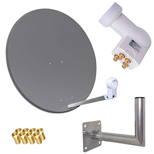 HD Sat Anlage 80cm Spiegel + Opticum Quad LNB für 4 Teilnehmer + 40cm Wandhalter (3 Farben wählbar)
