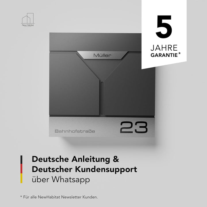 NewHabitat - Briefkasten Valencia personalisiert - Anthrazit RAL 7016 Mit Gravur, Mit Gravur