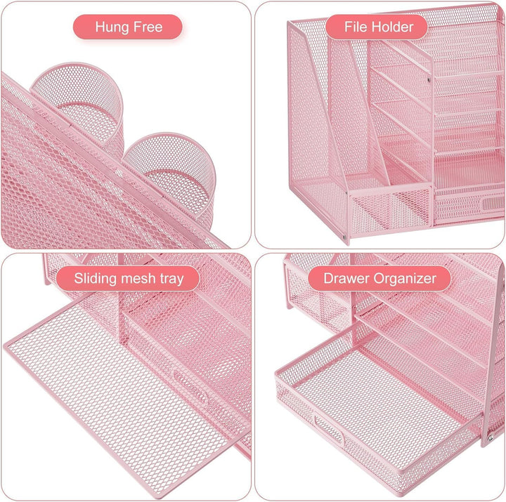 Marbrasse Schreibtisch Organizer mit Aktenhalter, 5 Ebenen Papier Briefablage mit Schublade und 2 St