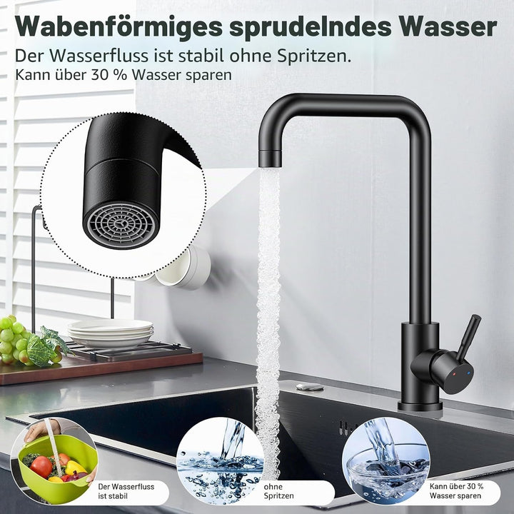Wasserhahn Küche,Küchenarmatur mit 360°Drehbar, Hochdruck Küchenarmatur Edelstahl Armatur Küche L Fö