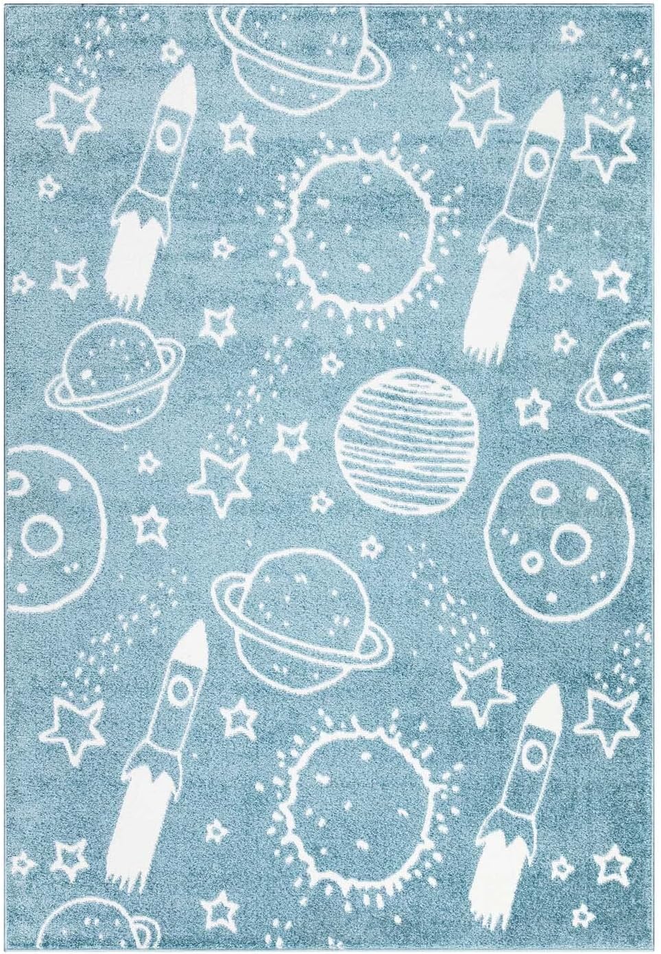 carpet city Teppich Kinderzimmer Weltall - Blau - 140x200 cm - Kinderteppich Kurzflor mit Sternen, R