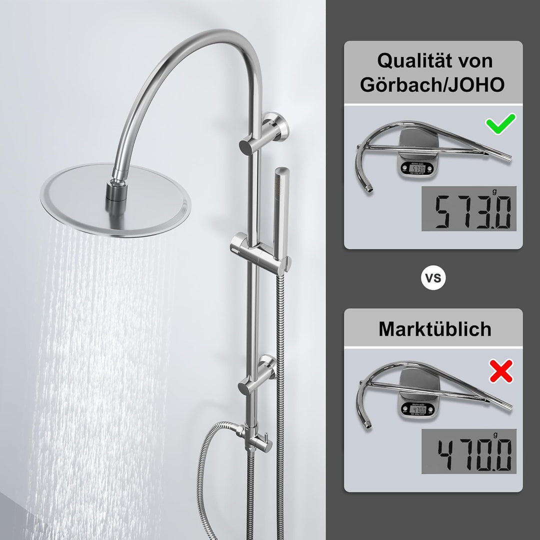 Görbach Regendusche Duschsystem mit Ablage, Edelstahl Duschstangeset Duschset ohne Armatur mit Kopfb