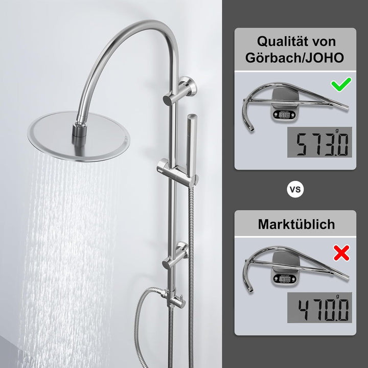 Görbach Regendusche Duschsystem mit Ablage, Edelstahl Duschstangeset Duschset ohne Armatur mit Kopfb