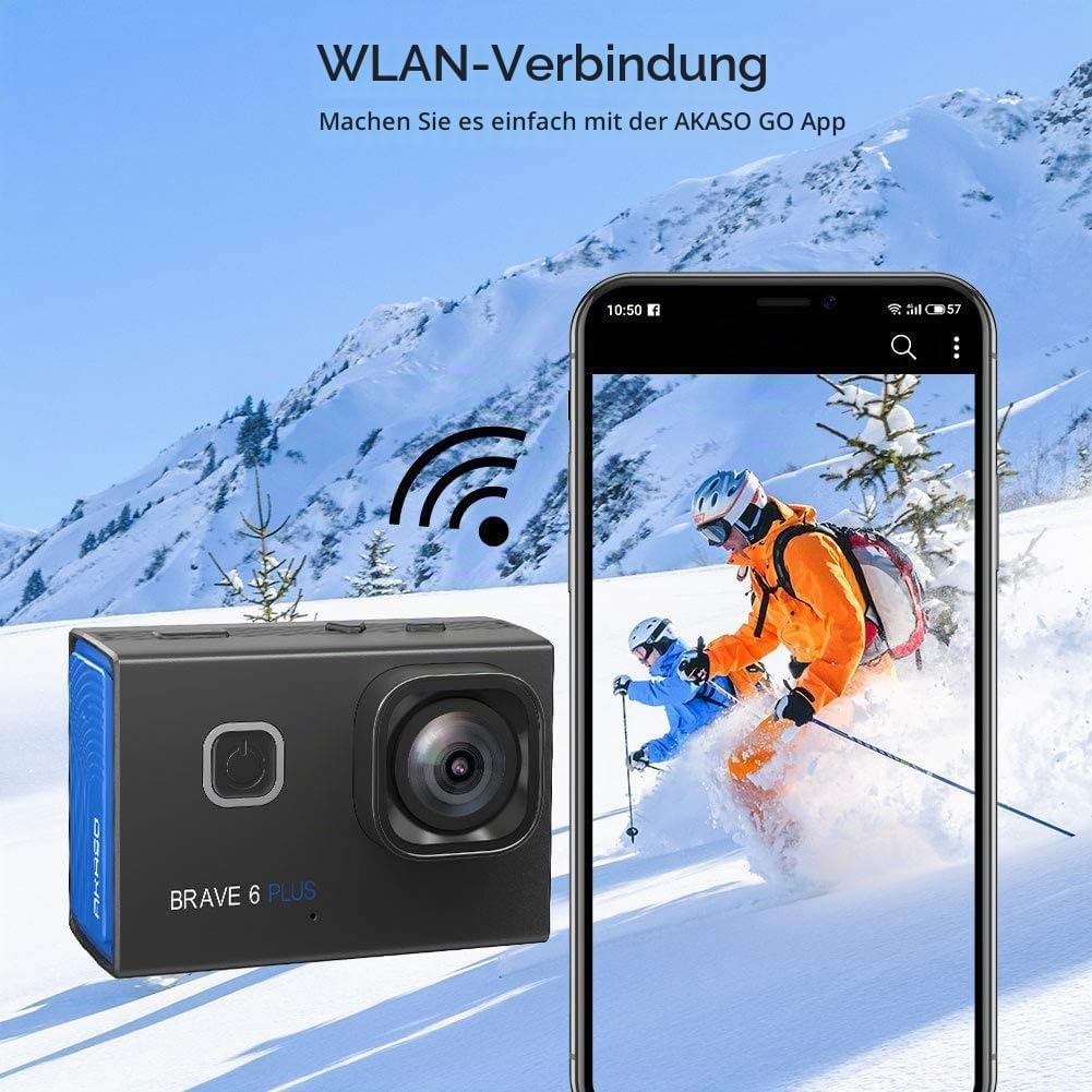 AKASO Action Cam 4K30FPS 20MP WiFi Actionkamera mit Touchscreen EIS 4X Zoom Fernbedienung 40m Unterw