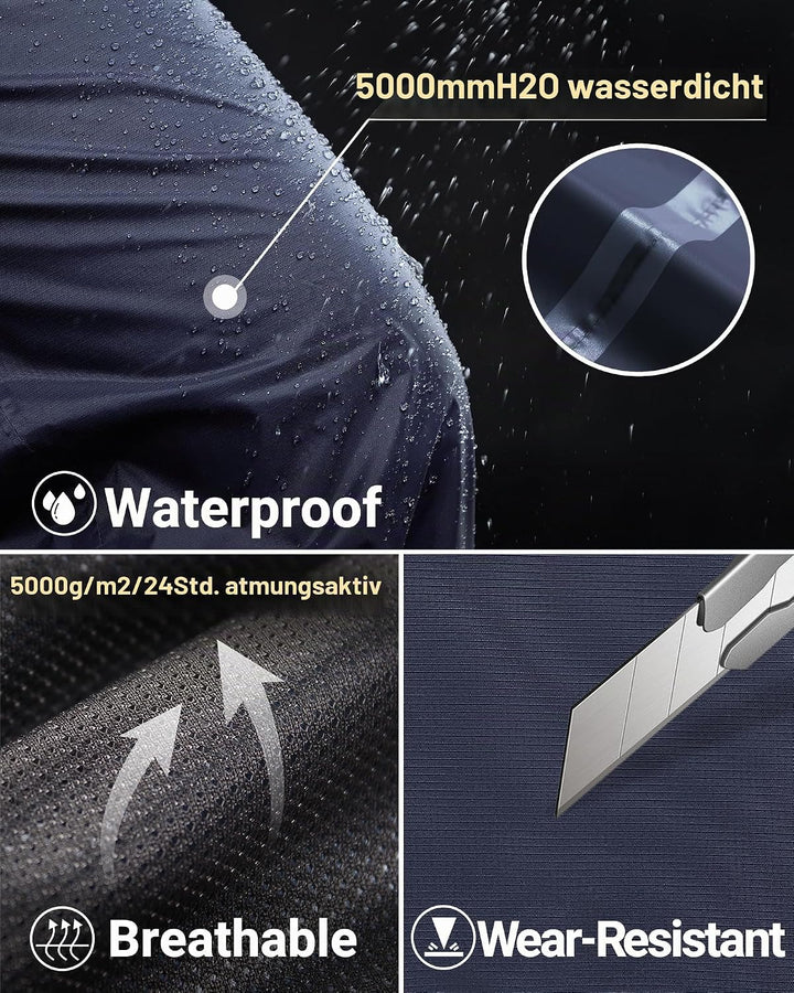 33,000ft Regenhose Herren Wasserdicht Full Zip Wanderhose, Atmungsaktiv 2-Lagen Überziehhose Fahrrad
