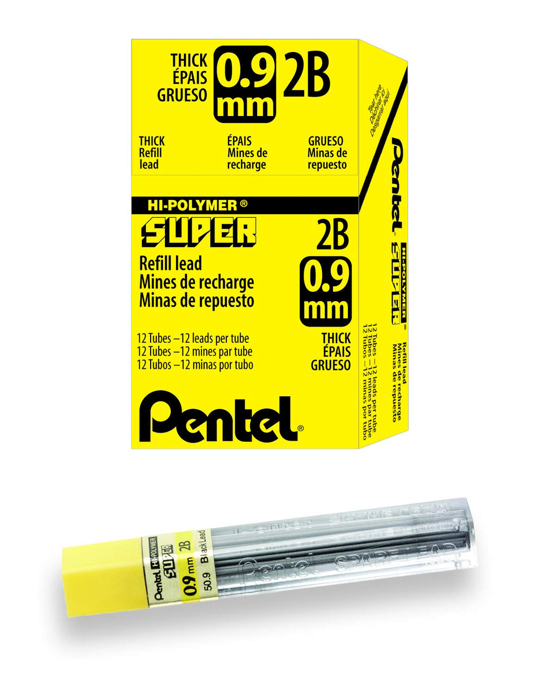 Pentel Super Hi-Polymer Blei Nachfüllen, 0,9 mm dick, 2B, 180 Stück von Blei (50-9-2B)