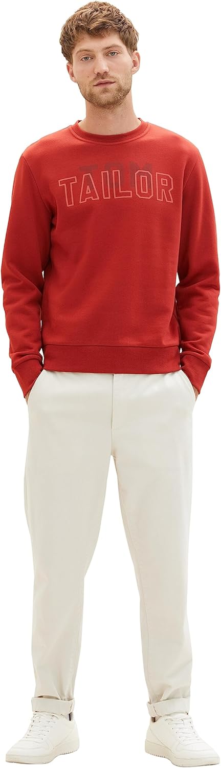 TOM TAILOR Herren Basic Crewneck Sweatshirt mit Logo-Print XL 14302 - Velvet Red, XL 14302 - Velvet