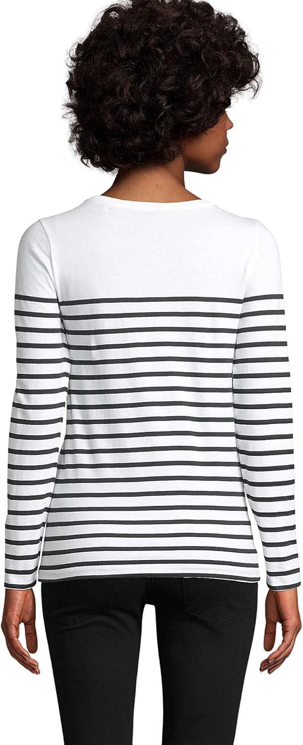 Damen-T-Shirt, Marineblau, langärmlig, gestreift, T-Shirt, Damenkleidung, 100 % Baumwolle, erhältlic