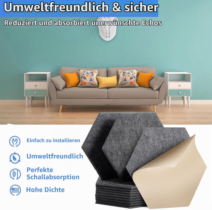 18 Stück Selbstklebend Akustik Panel,30x26x1cm Hexagon Akustik Absorber Schallschutzplatten Akustikp