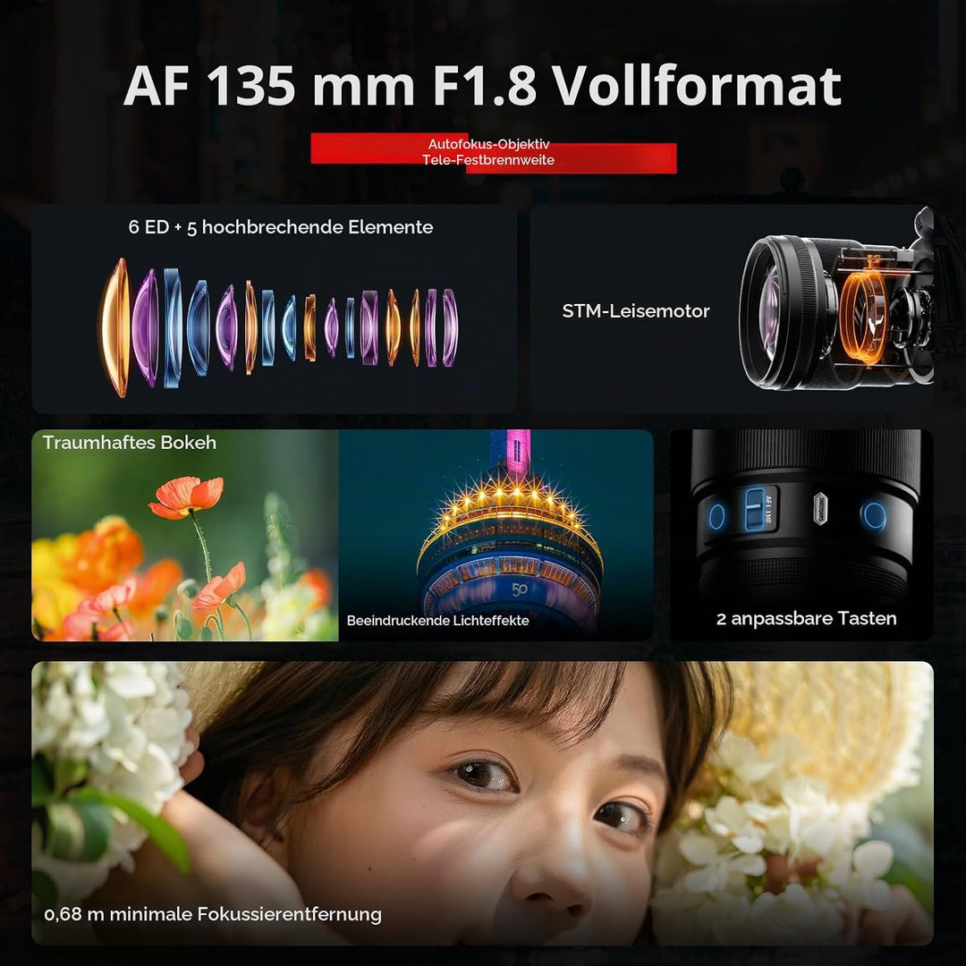 7artisans AF 135mm F1,8 Teleobjektiv für Nikon Z-Mount, Vollformat mit Autofokus, AF/MF, Festbrennwe