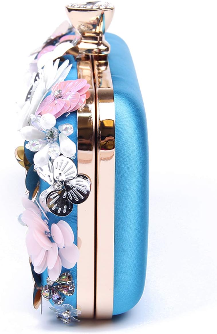 Damen Clutches Blume Abendtasche Handtasche Hochzeit Clutch Party Tasche Blau, Blau