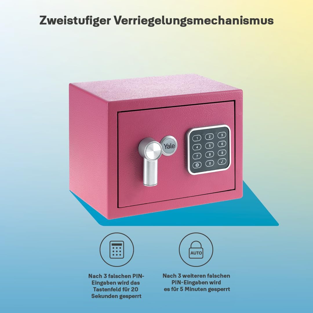 Yale Elektronischer Tresor - YSV/170/DB2/P - Mini - Rosa - Standardsicherheit Mini - Neu Rosa, Mini