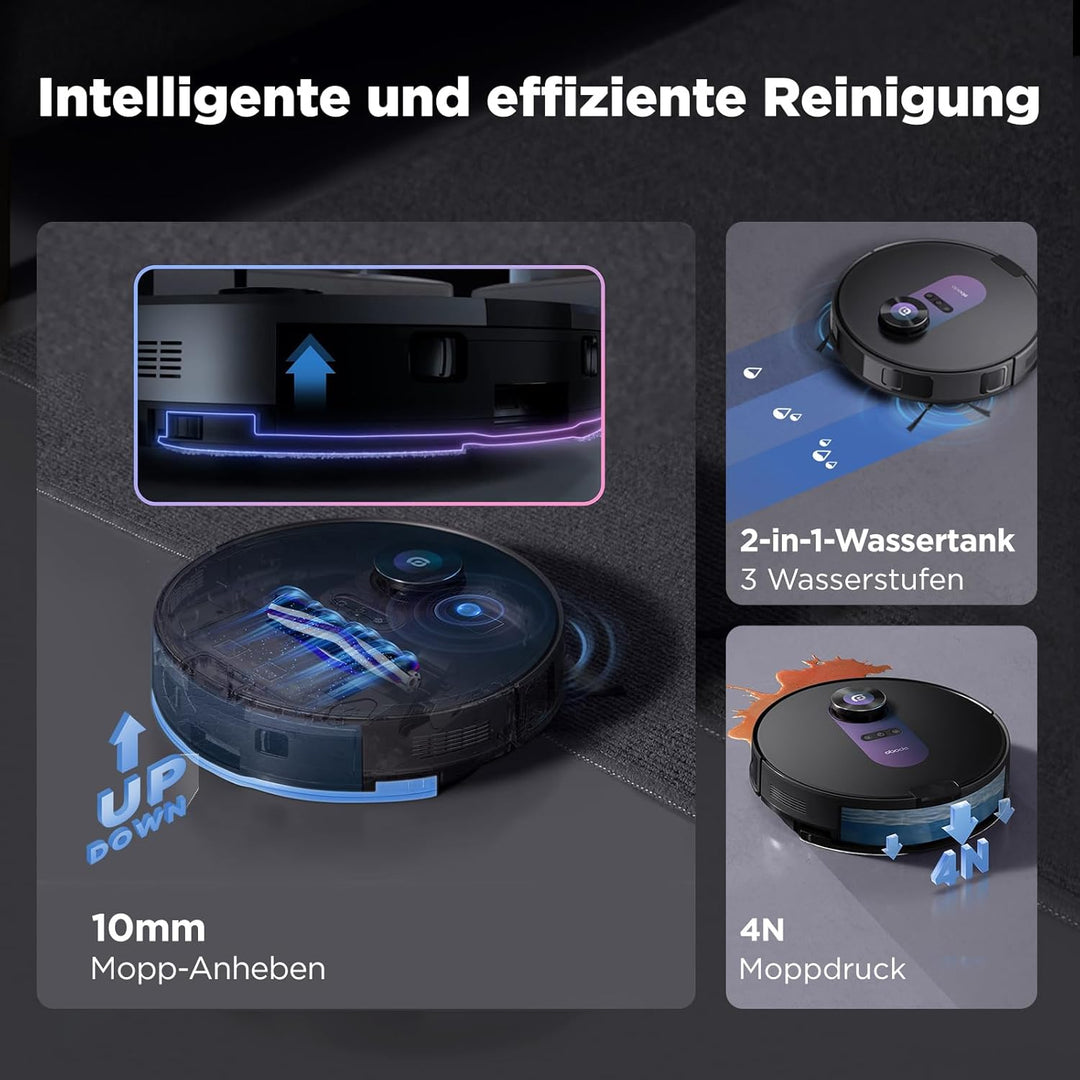 A8+ Saugroboter mit Absaugstation(2.5L) 4000Pa 3D-Hinderniserkennung Staubsauger Roboter,10mm Mopp-H