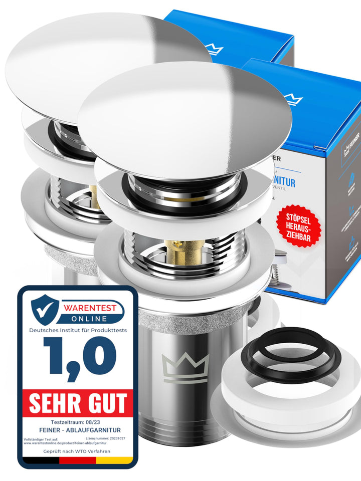 FEINER® 2-er Set, Waschbecken Ablaufgarnitur für Waschbecken &amp; Waschtisch Aller Art MIT Überlauf, St