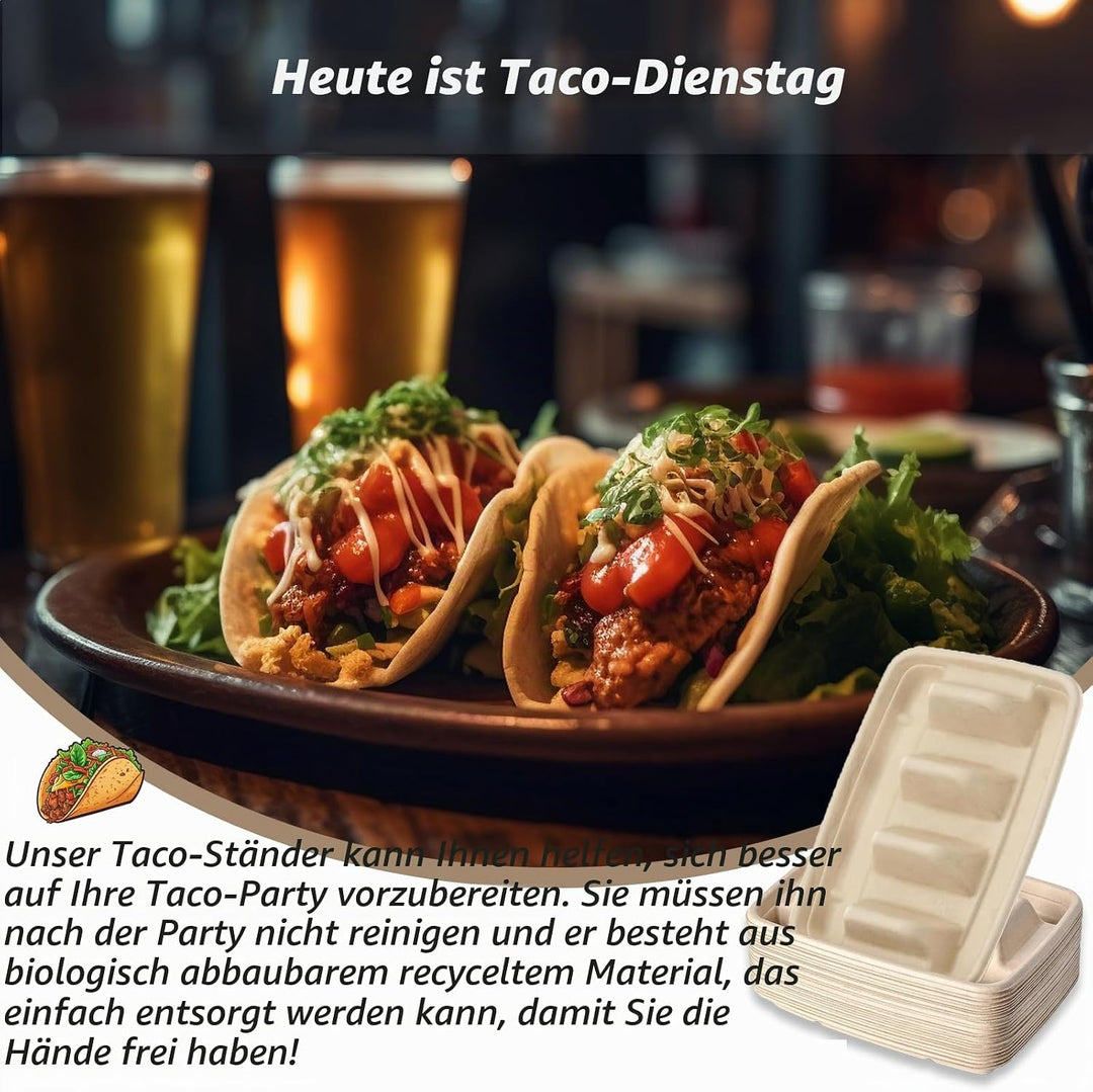 25 Stück Taco Halter Einweg, Taco Halter Ständer mit Griff, Taco Halter Pappe Taco Schalen Halter Ho