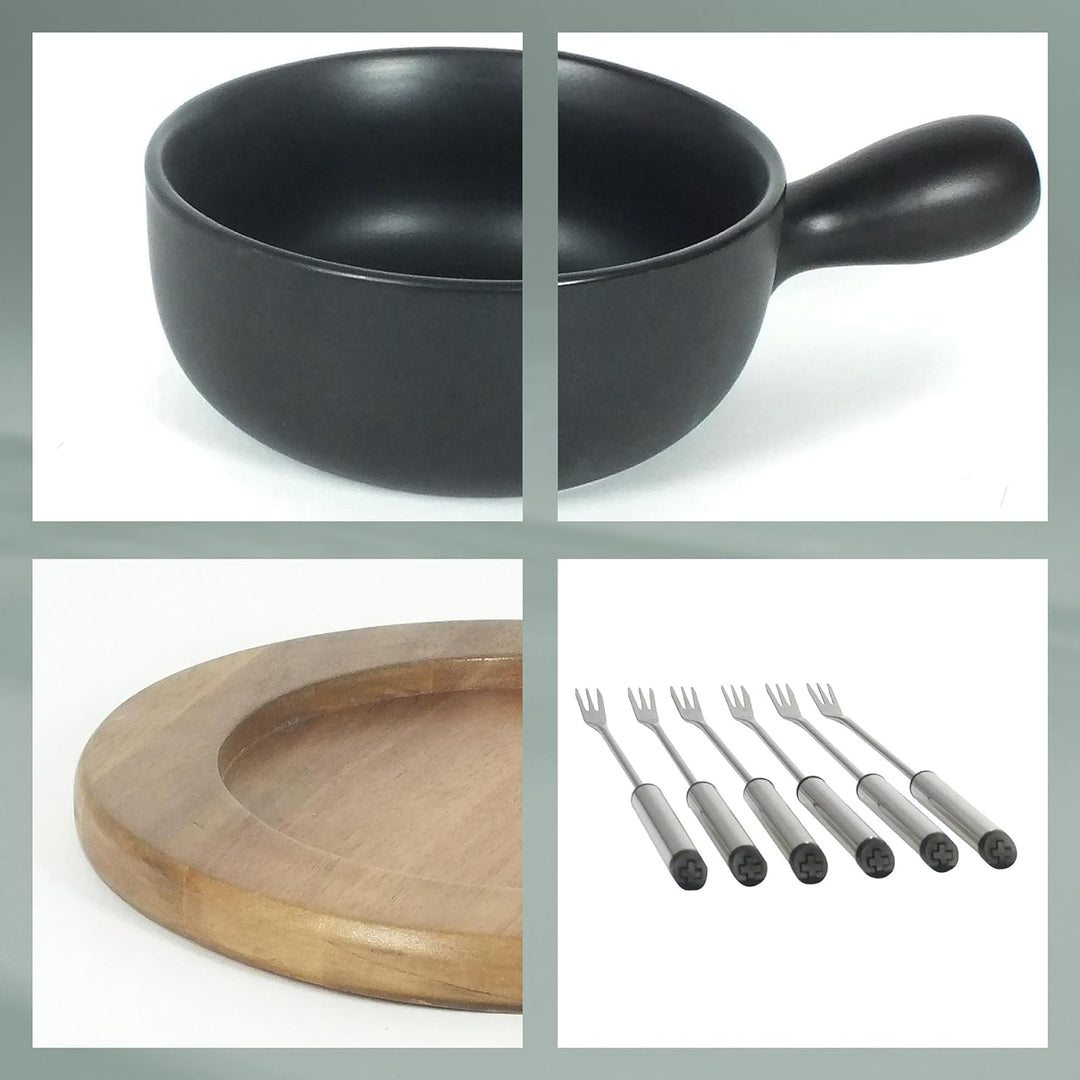 kela Käsefondue-Set Country Keramik schwarz 21cm 22cmØ, 22x22x21 cm
