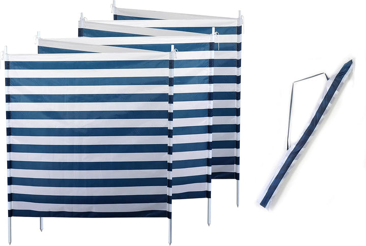 ELLUG Windschutz Sichtschutz Sonnenschutz blau weiss gestreift 6m*1,2m, 7 Stahlstangen für Strand Ca