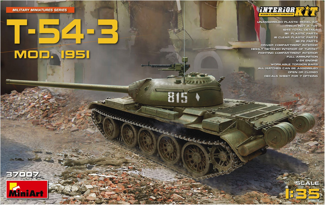 Mini Art 37007 1:35 T-54-3 Mod. 1951 m. Interieur - originalgetreue Nachbildung, Modellbau, Plastik