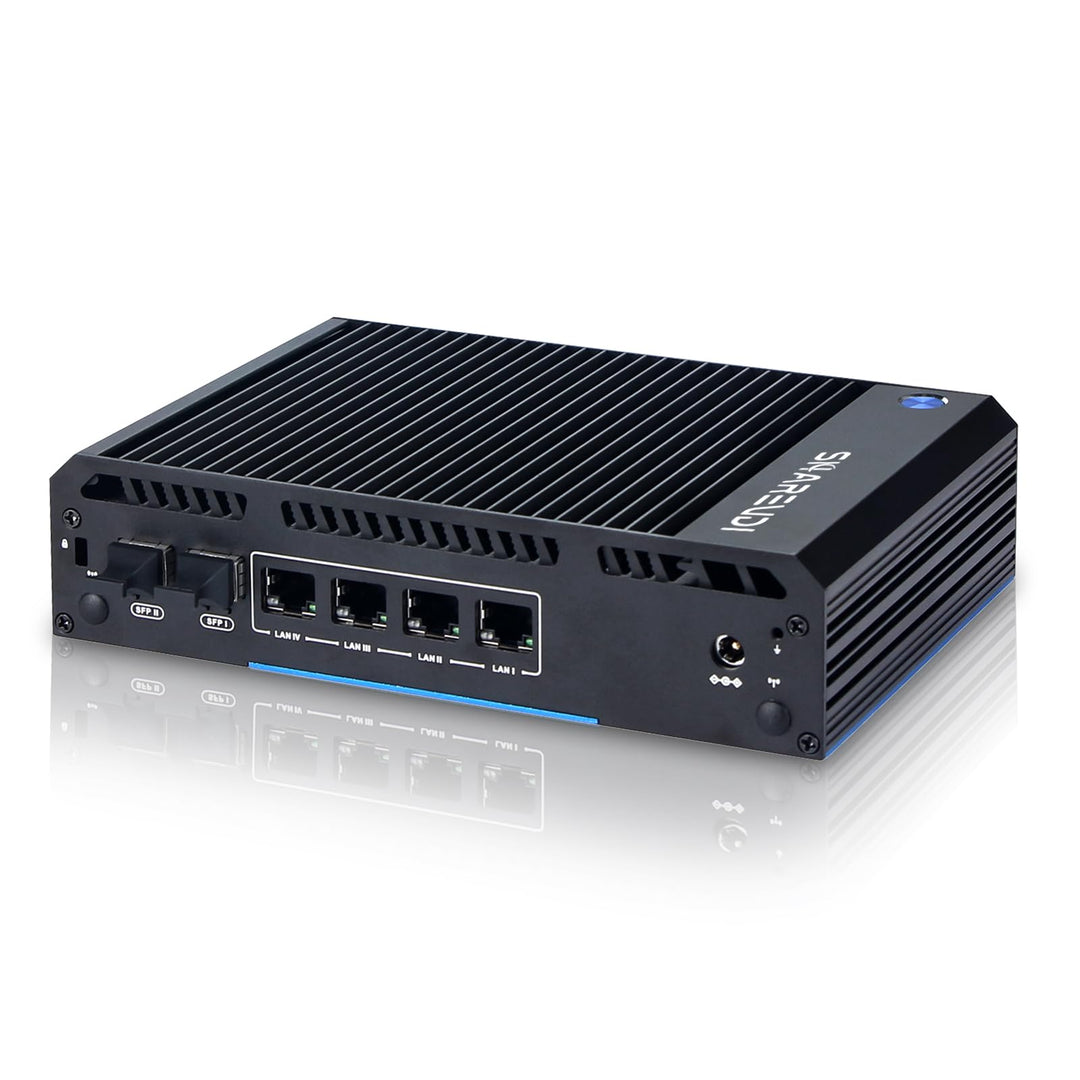Sharevdi Lüfterloser Router Firewall Appliance Mini PC mit 2X SFP+ 4X Intel i226 LAN Ethernet Intel