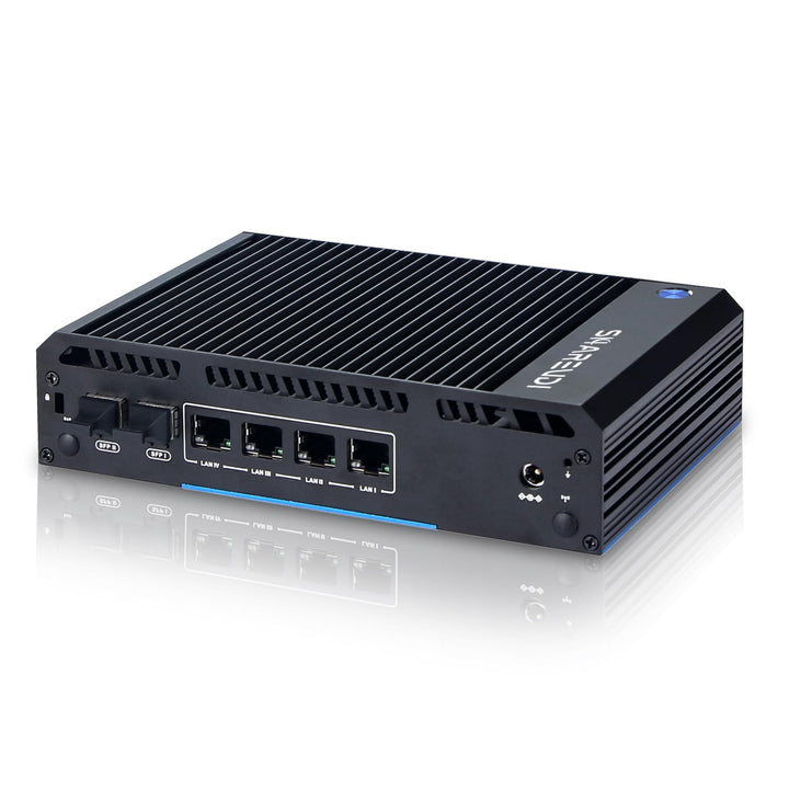 Sharevdi Lüfterloser Router Firewall Appliance Mini PC mit 2X SFP+ 4X Intel i226 LAN Ethernet Intel