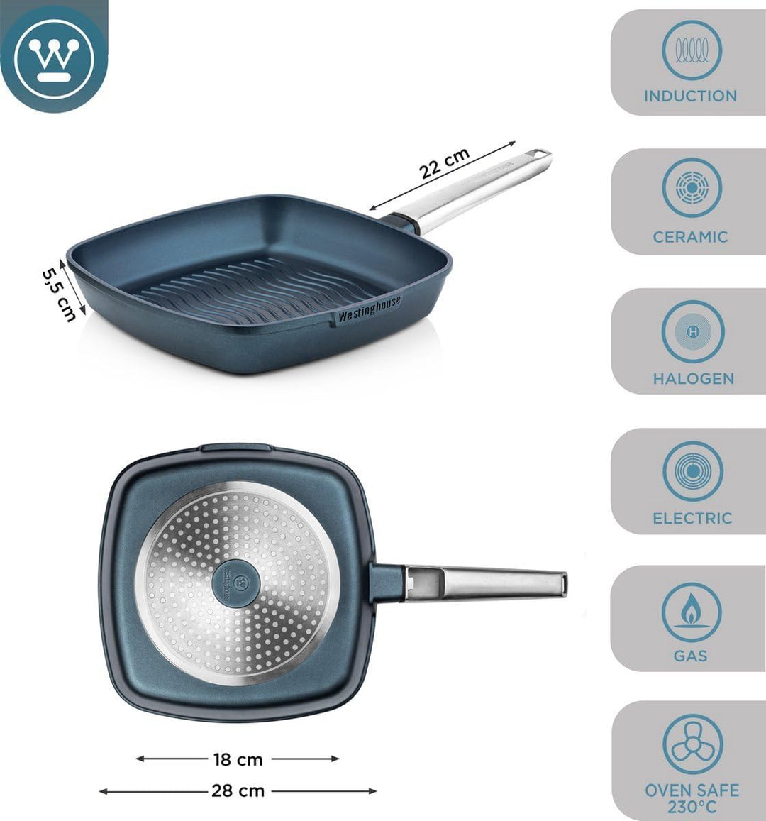 Westinghouse Wokpfanne Performance Bravery Blue - ø 28 cm - Standard Antihaftbeschichtung Blau, Blau