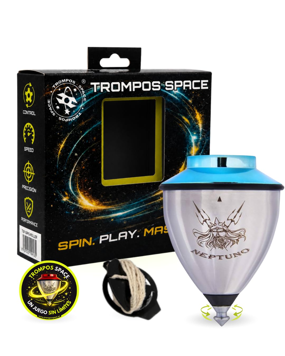 trompos space NRACUR Blau Gerardo Montero y Javi De María Neptuno Roller Seil Geschenk, Mediano