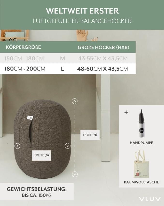 VLUV® KAPSUL STOV Balance-Kapsel [Atmungsaktiv mit Tragegriff und Wegrollschutz] Waschbarer Stoffbez