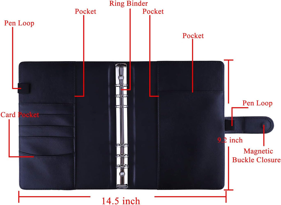 Antner A5 Binder PU Leder 6 Ringe Notizbuch Binder Cover für A5 Füllpapier, nachfüllbar A5 Personal