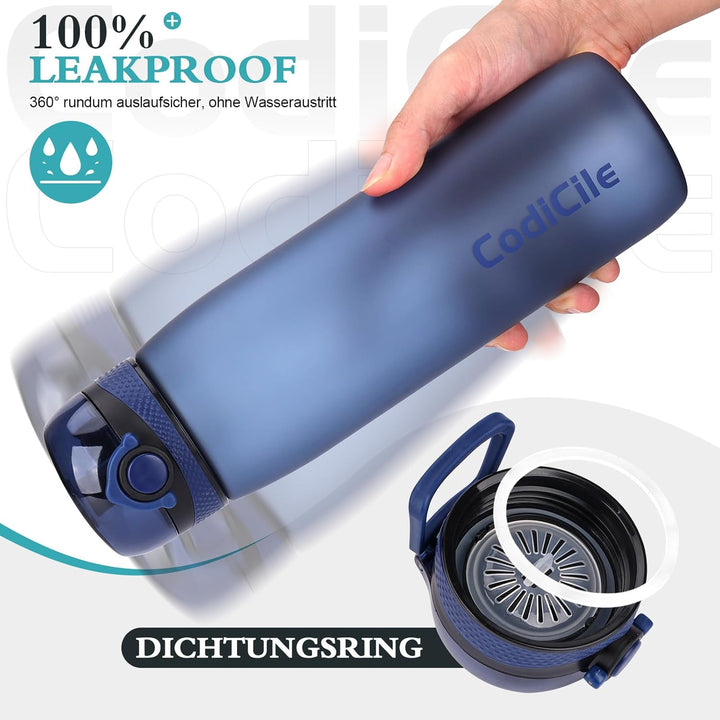CodiCile Trinkflasche 1L, Wasserflasche 1L BPA-Frei, Auslaufsichere 1 Liter Trinkflasche, Tritan Spo