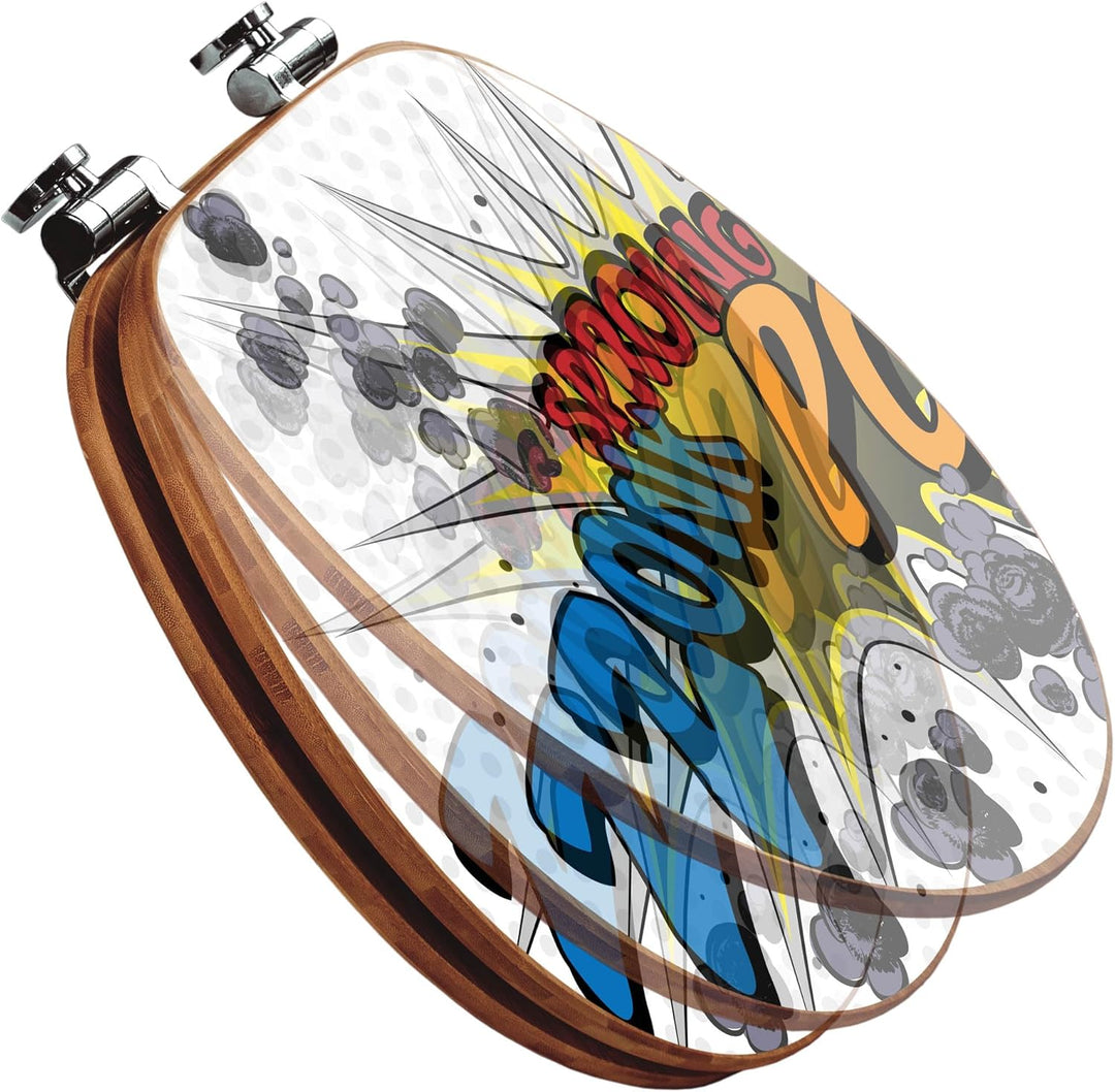 banjado® Design WC Sitz Bambus Absenkautomatik mit Motiv Comic/Toilettendeckel mit Absenkautomatik H