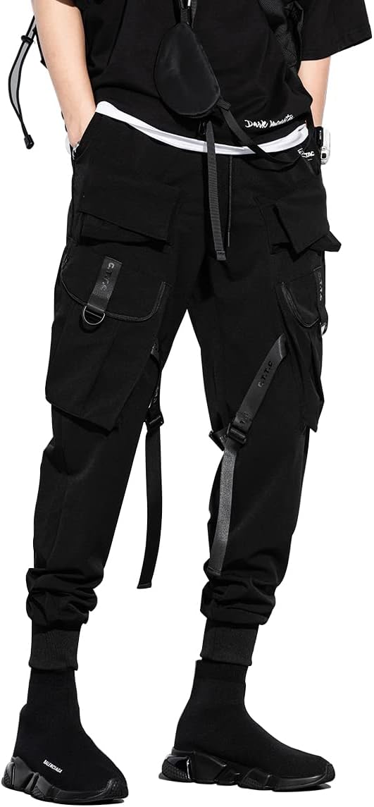 GOLYOY Cargohose Herren Sporthosen Mehrere Taschen Jogginghose Schwarz Techwear Hosen Hip Hop Street