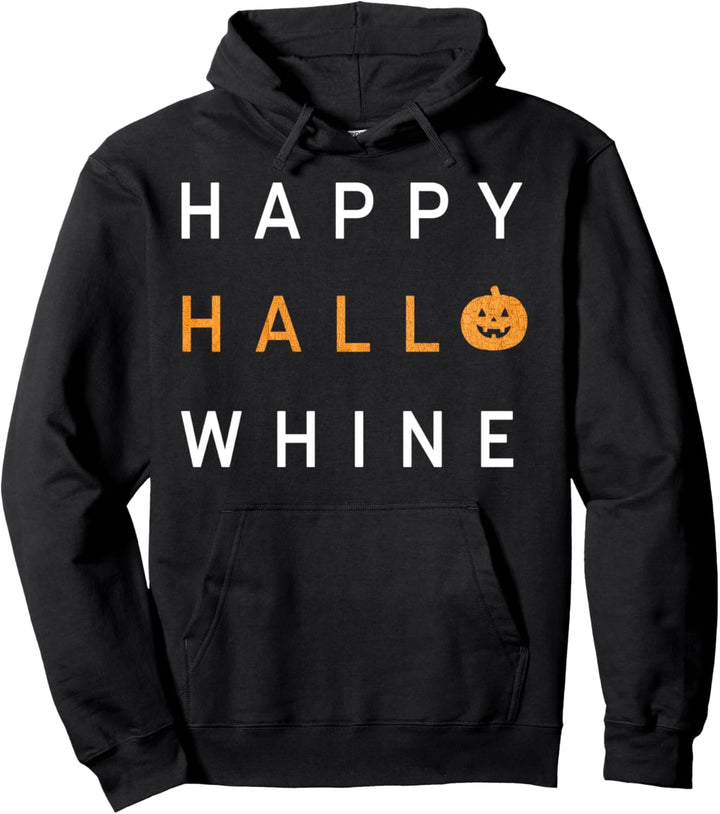 Trendy Halloween Happy Hallo-Whine Pullover Hoodie