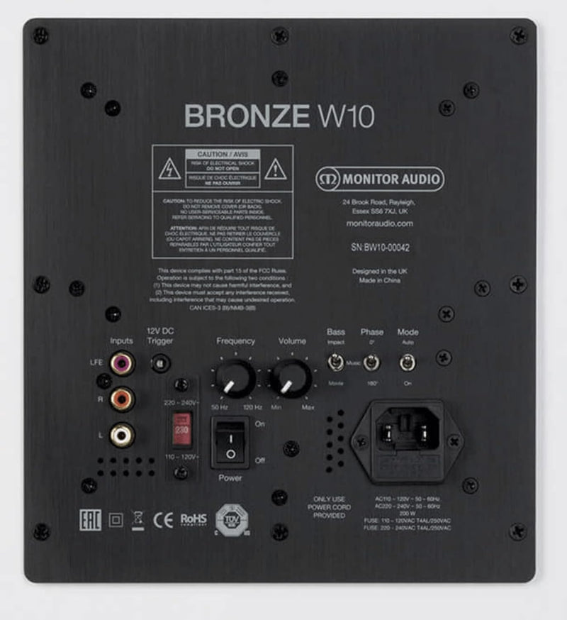 Monitor Audio Bronze W10 | Farbe: Walnuss |Subwoofer | Stück | Heimkino | 220 Watt | 10"/250 mm Chas