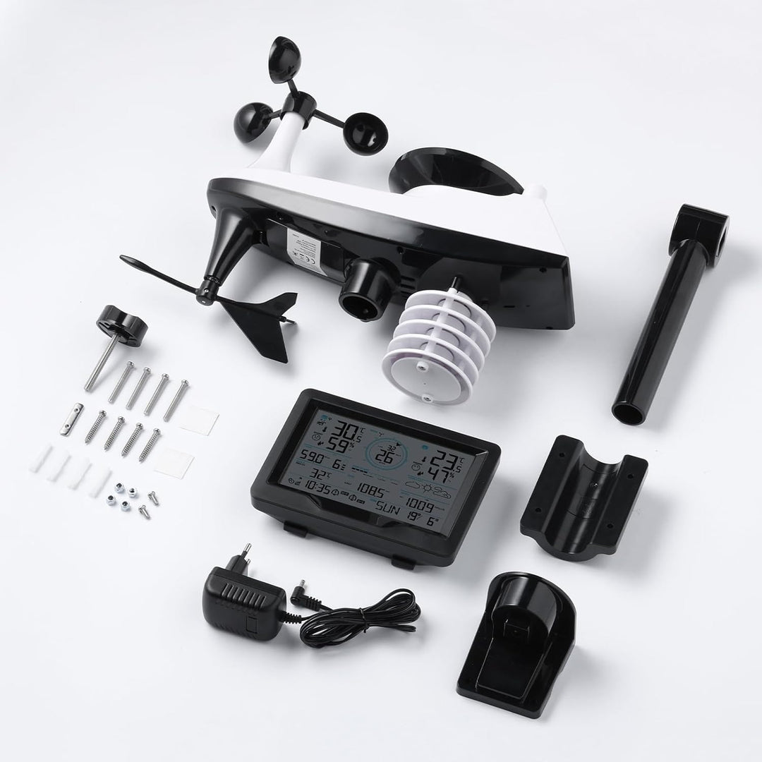 Raddy MN6 Wetterstation mit Aussensensor Funk, 15-in-1 Wlan Wetterstation, Temperatur-Feuchtigkeits-