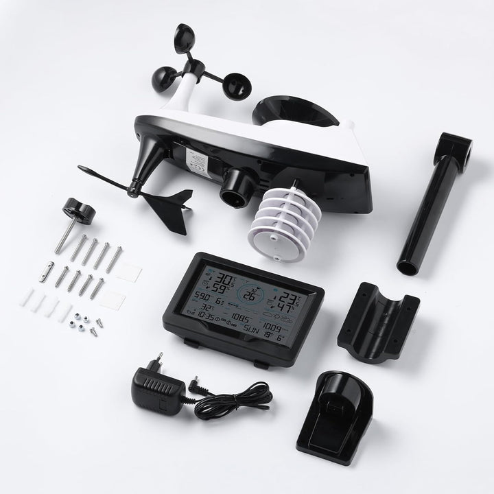 Raddy MN6 Wetterstation mit Aussensensor Funk, 15-in-1 Wlan Wetterstation, Temperatur-Feuchtigkeits-