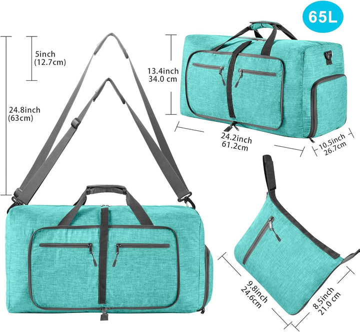 Vomgomfom Leichte Faltbare Reisetasche Gross 65L Sporttasche Damen Herren mit Schuhfach, Travel Duff