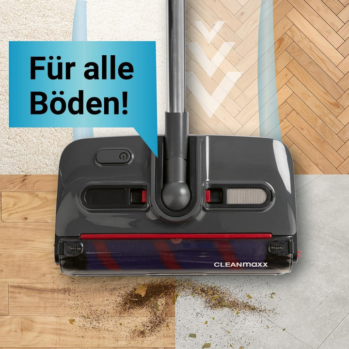 CLEANmaxx Akkubesen kabellos | Bodenfeger mit 1.200 U/min & 4 Bürsten | inkl. LED-Licht | Anti-Haar-