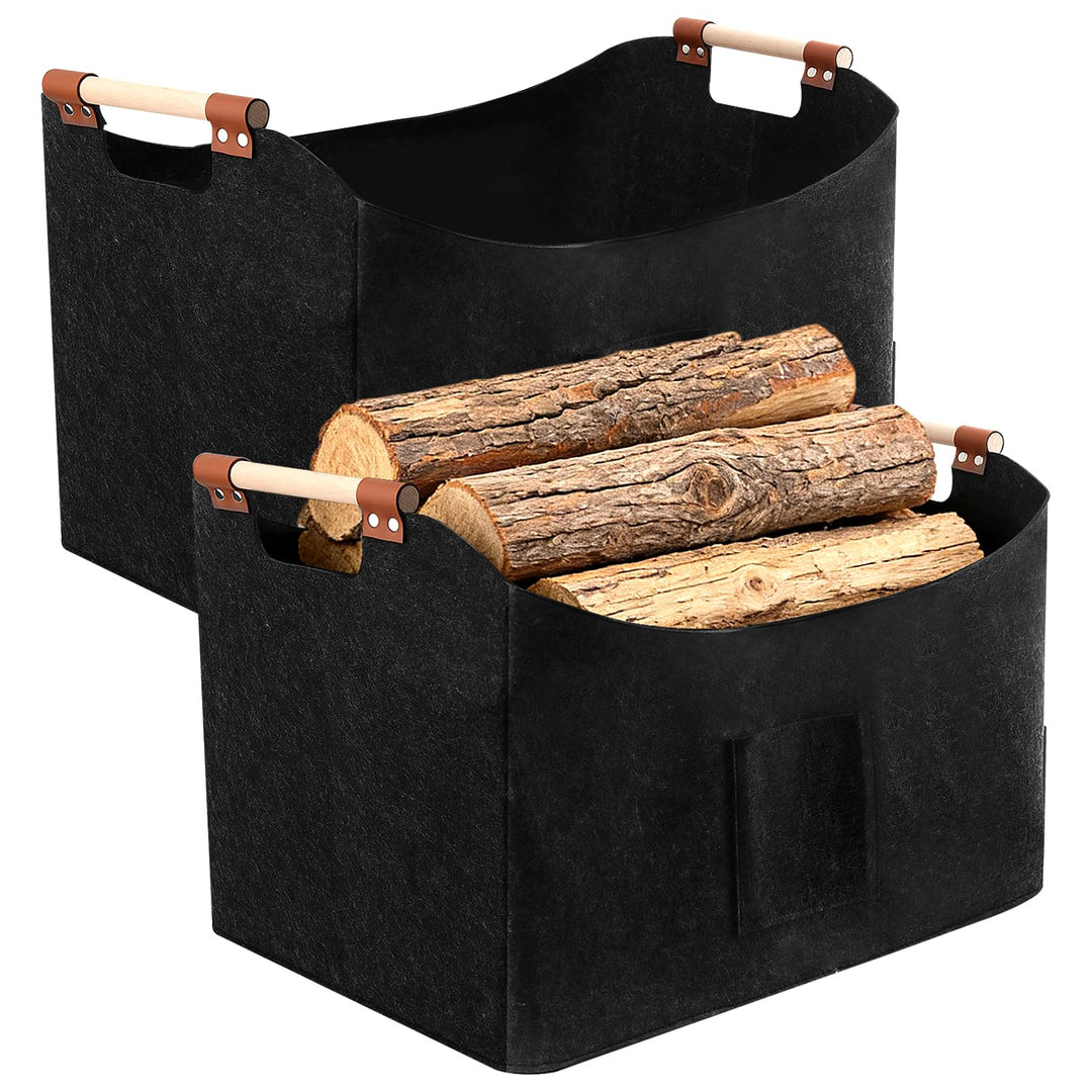 2 Stück Holzkorb für Kaminholz, Brennholzkorb mit Holzgriffen, 60 x 40 x 40cm Kaminholzkorb für Bren