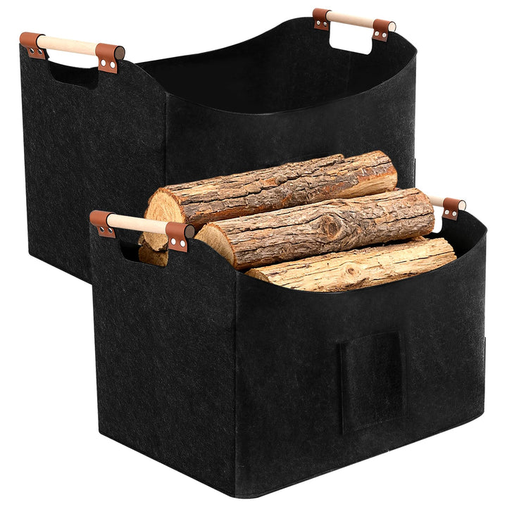 2 Stück Holzkorb für Kaminholz, Brennholzkorb mit Holzgriffen, 60 x 40 x 40cm Kaminholzkorb für Bren