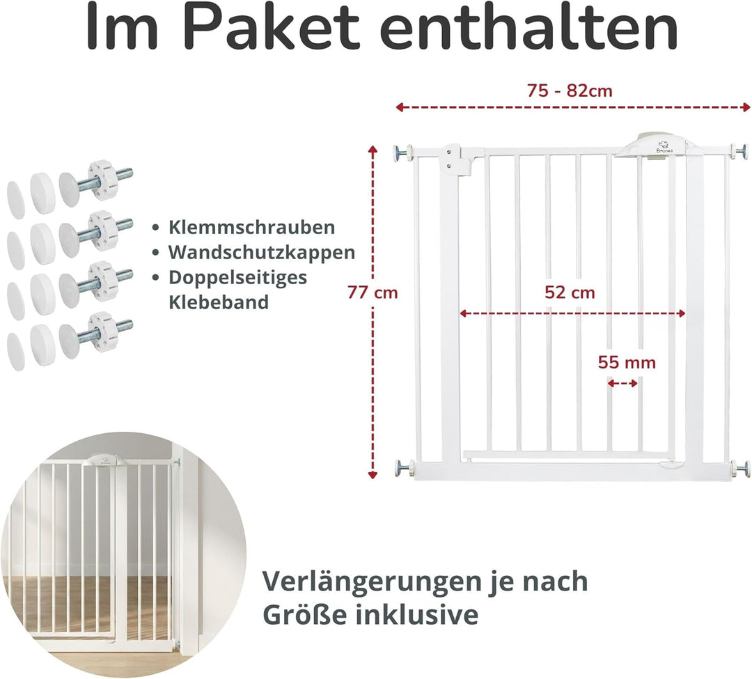 Cleo Treppenschutzgitter ohne Bohren | Kinderschutzgitter Tür &amp; Treppe 131-138 cm | Auto-Close | 3-S