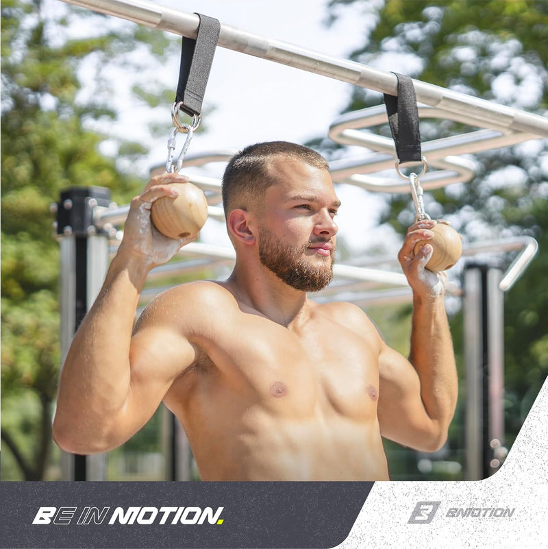 Müller & Blum Klimmzug Griffe Holz, Pull Up Balls zur Steigerung der Griffkraft, Trainingskugeln kle